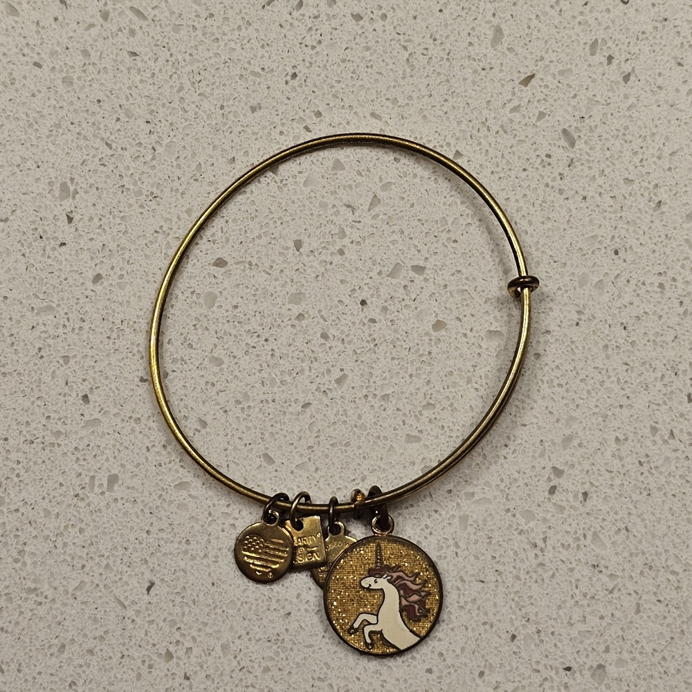 Alex and Ani Gold Tone Unicorn Charm Bangle